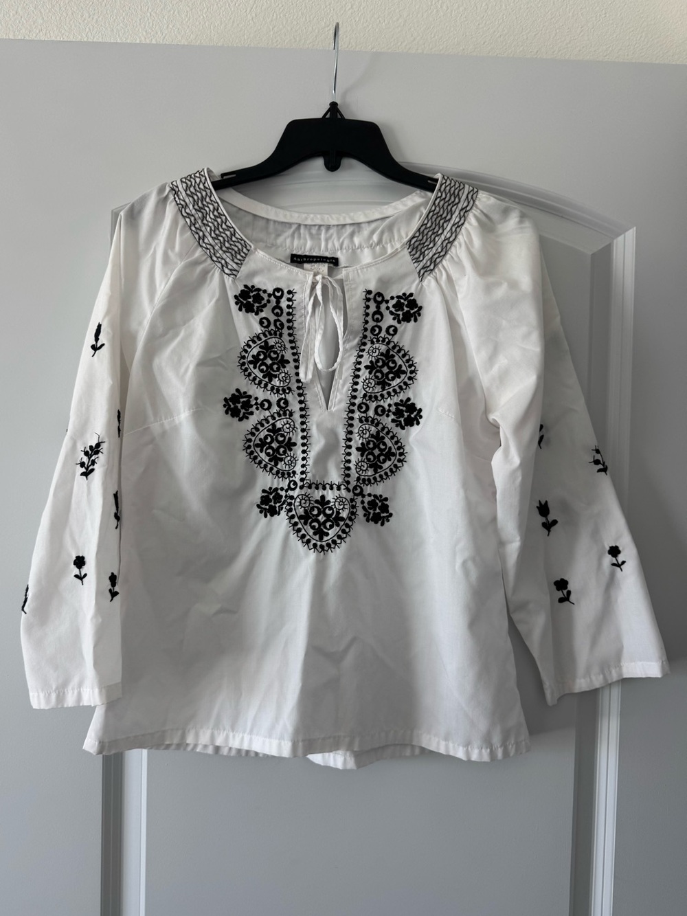 Vintage Anthropologie 100% Cotton Embroidered Blouse Size 6 Made in USA